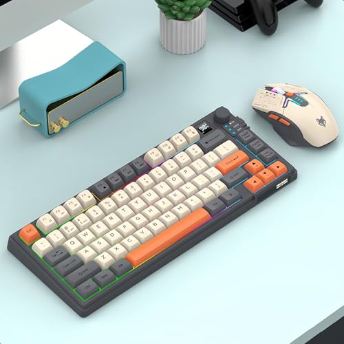 Kabellose Tastatur und Maus Combo mit Lautstärkeregler Dual-Mode 80 Tasten Bildschirm Display Farbe Licht Wiederaufladbare Mäuse Einstellbare DPI für Gaming Computer PC Bild 5