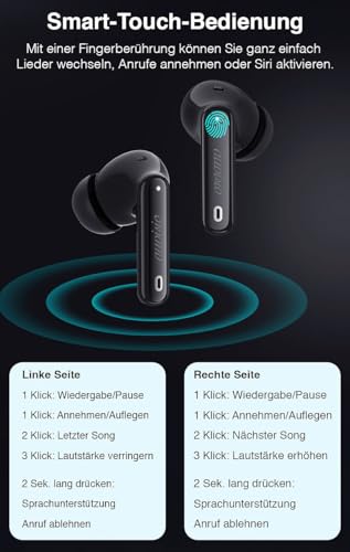 auvisio Headset, Bluetooth: Kabellose In-Ear-Kopfhörer mit Ladecase, Noise-Cancelling, schwarz (Kopfhörer für Pendler, Musik Bluetooth) Bild 5