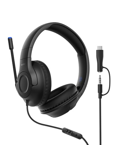 Belkin Gaming Inspire Kinderkopfhörer mit Kabel, USB-C-Dongle, einstellbarem Boom-Mikrofon, sicherer 85 dB Lautstärkebegrenzung, für Nintendo Switch 2, iPhone 16, Samsung Galaxy S25, Tablets – Schwarz Bild 1