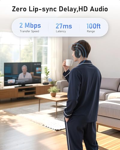 PILSAMAS Kabellose Kopfhörer zum Fernsehen – Manuell auswählbarer Bildschirmsender & LED-Ladestation, keine Latenz, 30,5 m – 2,4 G & Bluetooth-Headset für Samsung/LG/Sony-Fernseher, Senioren Bild 5