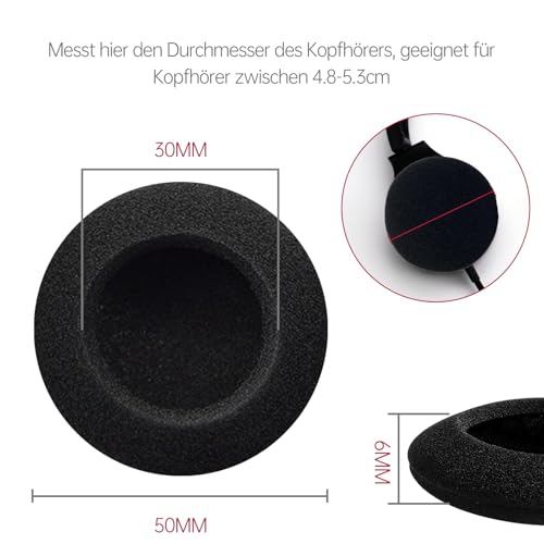 Logitech Headset Ohrpolster - 3 Paar Schwarz Kopfhörer Schaumstoff Ersatz, Ohrpolster für Kopfhörer Schutzüberzug (50mm, H330 / H340 / 110 / H111) Bild 2