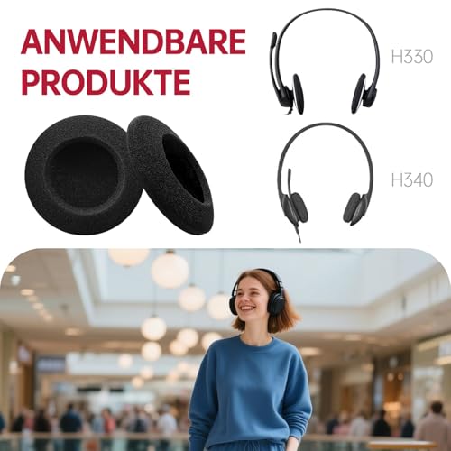 Logitech Headset Ohrpolster - 3 Paar Schwarz Kopfhörer Schaumstoff Ersatz, Ohrpolster für Kopfhörer Schutzüberzug (50mm, H330 / H340 / 110 / H111) Bild 5
