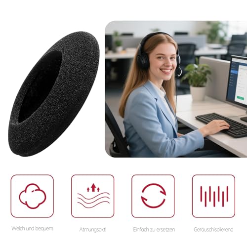 Logitech Headset Ohrpolster - 3 Paar Schwarz Kopfhörer Schaumstoff Ersatz, Ohrpolster für Kopfhörer Schutzüberzug (50mm, H330 / H340 / 110 / H111) Bild 6