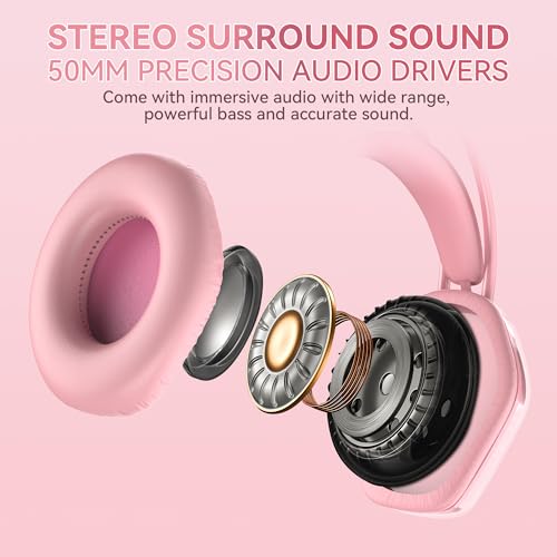 Wantak Katzenohr Kopfhörer mit Mikrofon – Kabel (3,5mm/USB) – Gaming Headset für PC/PS5/Xbox – Noise Cancelling, HiFi-Sound, 20-20.000Hz – Leicht & Bequem für Frauen/Mädchen (Pink) Bild 4