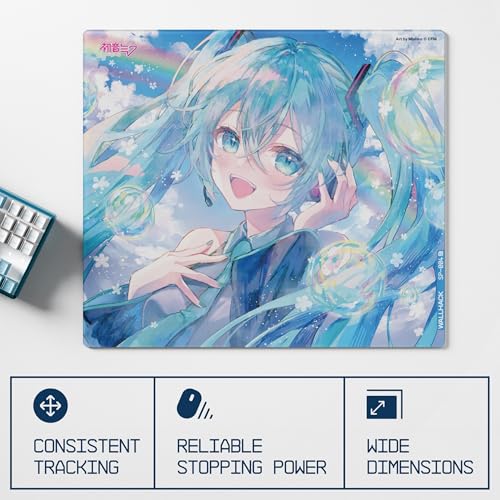 Wallhack x Hatsune Miku Glas Gaming-Mauspad – Kollaborationsedition SP-004 | Sommer-Miku-Design | Professionelle Speed-Oberfläche (Gehärtetes Glas) | Großformat 49 x 43 cm Bild 3