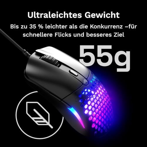 Glorious Model O Eternal ultraleichte RGB-Gaming-Maus – Kabelgebunden – nur 55 g – benutzerdef. RGB-Lichter – 6 programmierbare Tasten – symm. Design – optischer Sensor mit 12 K DPI – PC/Mac – Schwarz Bild 2