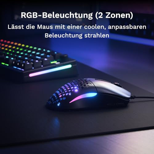 Glorious Model O Eternal ultraleichte RGB-Gaming-Maus – Kabelgebunden – nur 55 g – benutzerdef. RGB-Lichter – 6 programmierbare Tasten – symm. Design – optischer Sensor mit 12 K DPI – PC/Mac – Schwarz Bild 3