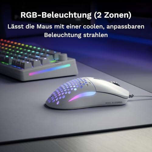 GLORIOUS Model O Eternal ultraleichte RGB-Gaming-Maus – Kabelgebunden – nur 55 g – benutzerdef. RGB-Lichter – 6 programmierbare Tasten – symm. Design – optischer Sensor mit 12 K DPI – PC/Mac – Weiß Bild 3