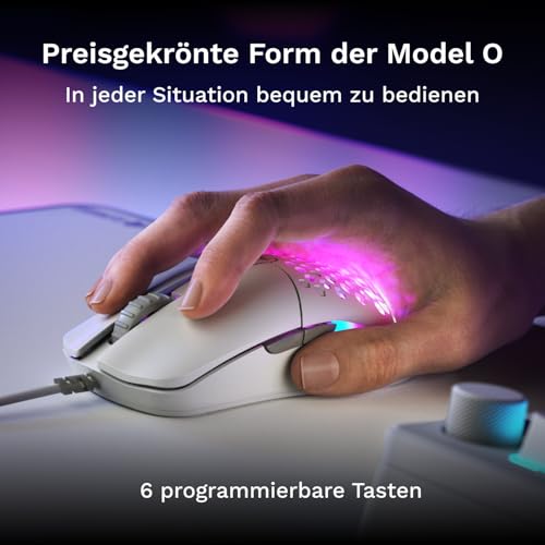 GLORIOUS Model O Eternal ultraleichte RGB-Gaming-Maus – Kabelgebunden – nur 55 g – benutzerdef. RGB-Lichter – 6 programmierbare Tasten – symm. Design – optischer Sensor mit 12 K DPI – PC/Mac – Weiß Bild 4
