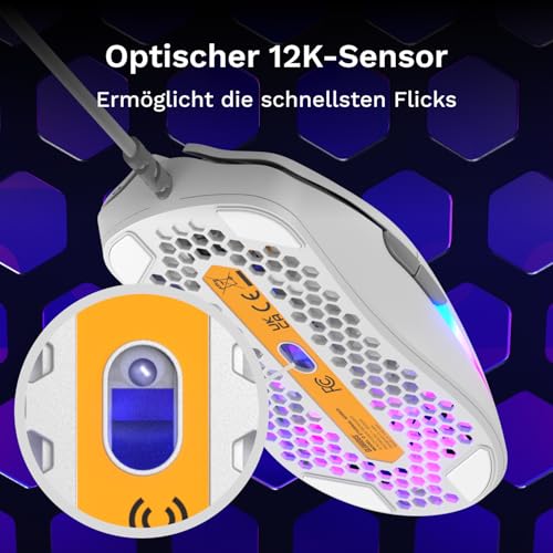 GLORIOUS Model O Eternal ultraleichte RGB-Gaming-Maus – Kabelgebunden – nur 55 g – benutzerdef. RGB-Lichter – 6 programmierbare Tasten – symm. Design – optischer Sensor mit 12 K DPI – PC/Mac – Weiß Bild 6