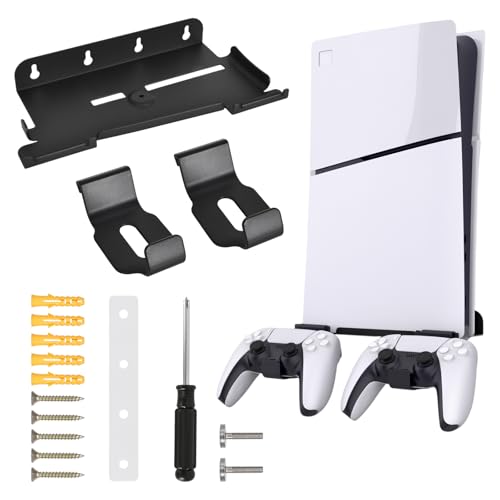 Wandhalterung Ständer für PS5/P5 Slim Konsole, Aufhängungshalterung Kompatibel mit P5 Slim Series Gaming -Konsolen, PS5 Standfuß PS5 Halterung Wand mit 2 Headset Gamepad Halter Gaming Zubehör Bild 1