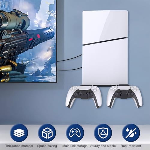 Wandhalterung Ständer für PS5/P5 Slim Konsole, Aufhängungshalterung Kompatibel mit P5 Slim Series Gaming -Konsolen, PS5 Standfuß PS5 Halterung Wand mit 2 Headset Gamepad Halter Gaming Zubehör Bild 3