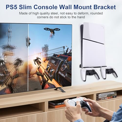 Wandhalterung Ständer für PS5/P5 Slim Konsole, Aufhängungshalterung Kompatibel mit P5 Slim Series Gaming -Konsolen, PS5 Standfuß PS5 Halterung Wand mit 2 Headset Gamepad Halter Gaming Zubehör Bild 4