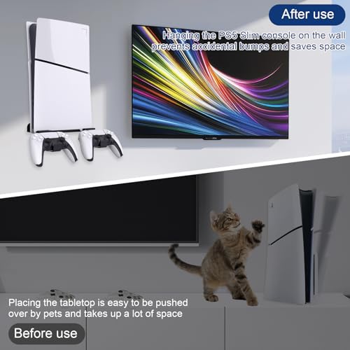 Wandhalterung Ständer für PS5/P5 Slim Konsole, Aufhängungshalterung Kompatibel mit P5 Slim Series Gaming -Konsolen, PS5 Standfuß PS5 Halterung Wand mit 2 Headset Gamepad Halter Gaming Zubehör Bild 6