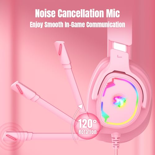 Jimonyer Gaming-Headset mit abnehmbaren Katzenohren für PC/PS4/PS5, Stereo-Surround-Sound, Gaming-Kopfhörer mit Geräuschunterdrückung, flexibles Mikrofon, Computer-Headset mit 3,5-mm-Klinkenstecker Bild 4