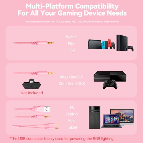 Jimonyer Gaming-Headset mit abnehmbaren Katzenohren für PC/PS4/PS5, Stereo-Surround-Sound, Gaming-Kopfhörer mit Geräuschunterdrückung, flexibles Mikrofon, Computer-Headset mit 3,5-mm-Klinkenstecker Bild 6