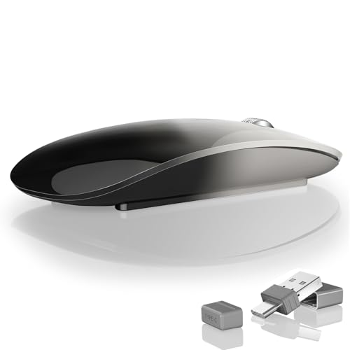 Uiosmuph Bluetooth Maus, Kabellose Maus mit USB-Nano-Empfänger, Tri-Mode (Dual Bluetooth 5.1 + 2.4GHz) Leise Funkmaus Wiederaufladbare für Laptop, PC, iPad, Mac, Grau und Schwarz Bild 1
