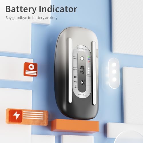 Uiosmuph Bluetooth Maus, Kabellose Maus mit USB-Nano-Empfänger, Tri-Mode (Dual Bluetooth 5.1 + 2.4GHz) Leise Funkmaus Wiederaufladbare für Laptop, PC, iPad, Mac, Grau und Schwarz Bild 4