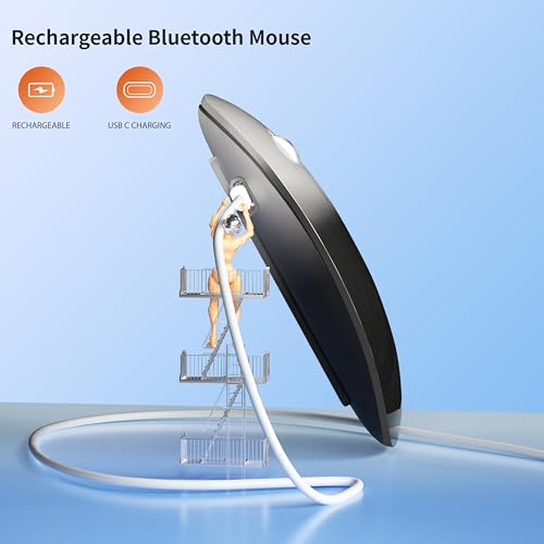 Uiosmuph Bluetooth Maus, Kabellose Maus mit USB-Nano-Empfänger, Tri-Mode (Dual Bluetooth 5.1 + 2.4GHz) Leise Funkmaus Wiederaufladbare für Laptop, PC, iPad, Mac, Grau und Schwarz Bild 5