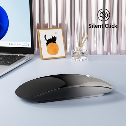 Uiosmuph Bluetooth Maus, Kabellose Maus mit USB-Nano-Empfänger, Tri-Mode (Dual Bluetooth 5.1 + 2.4GHz) Leise Funkmaus Wiederaufladbare für Laptop, PC, iPad, Mac, Grau und Schwarz Bild 6
