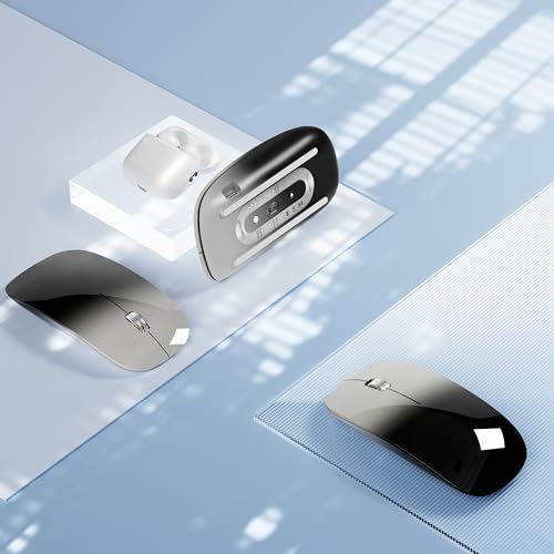 Uiosmuph Bluetooth Maus, Kabellose Maus mit USB-Nano-Empfänger, Tri-Mode (Dual Bluetooth 5.1 + 2.4GHz) Leise Funkmaus Wiederaufladbare für Laptop, PC, iPad, Mac, Grau und Schwarz Bild 7