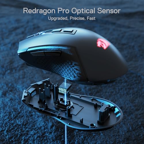 Redragon M693 LIT Kabellose Gaming-Maus, 12800 DPI-Mäuse mit 3-Modus-Verbindung, BT & 2,4G kabellos, 7 Makro-Tasten, zuverlässige Leistungskapazität für PC/Mac/Laptop Bild 4