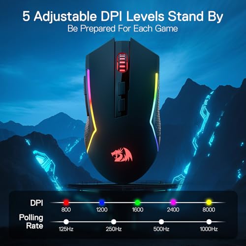 Redragon M693 LIT Kabellose Gaming-Maus, 12800 DPI-Mäuse mit 3-Modus-Verbindung, BT & 2,4G kabellos, 7 Makro-Tasten, zuverlässige Leistungskapazität für PC/Mac/Laptop Bild 5