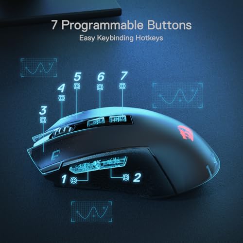 Redragon M693 LIT Kabellose Gaming-Maus, 12800 DPI-Mäuse mit 3-Modus-Verbindung, BT & 2,4G kabellos, 7 Makro-Tasten, zuverlässige Leistungskapazität für PC/Mac/Laptop Bild 6