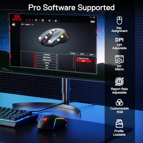 Redragon M693 LIT Kabellose Gaming-Maus, 12800 DPI-Mäuse mit 3-Modus-Verbindung, BT & 2,4G kabellos, 7 Makro-Tasten, zuverlässige Leistungskapazität für PC/Mac/Laptop Bild 7