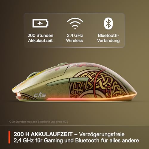 SteelSeries Wireless Gaming-Maus CS2 Dragon Lore Edition – Counter-Strike – 2,4 GHz + Bluetooth – 18K DPI TrueMove Air Optical Sensor – Bis zu 200 Stunden Akkulaufzeit – 80 Mio. Klicks garantiert Bild 4