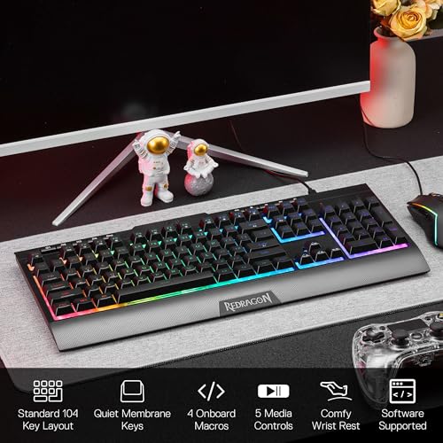 Redragon S151 Gaming-Tastatur- und Maus-Kombination, 104 Tasten K525 kabelgebundene RGB-Membrantastatur und 10000 DPI kabelgebundene M616 Gaming-Maus im Bundle, US-Layout Bild 2