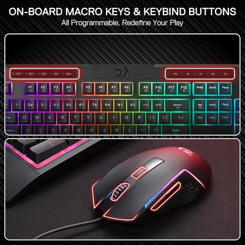 Redragon S151 Gaming-Tastatur- und Maus-Kombination, 104 Tasten K525 kabelgebundene RGB-Membrantastatur und 10000 DPI kabelgebundene M616 Gaming-Maus im Bundle, US-Layout Bild 4