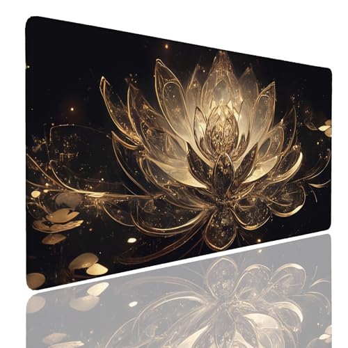 Mauspad XXL 1400x800x4mm Wasserdicht Schreibtischunterlage rutschfeste Speed Gaming Mousepad Lotus (4) Groß Desk Mouse Mat Maus Pad, Schreibtisch Unterlage Deko für PC, MacBook, Laptop, Home Office Bild 1
