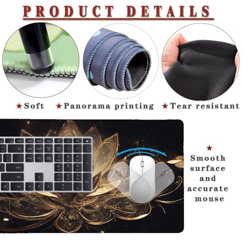 Mauspad XXL 1400x800x4mm Wasserdicht Schreibtischunterlage rutschfeste Speed Gaming Mousepad Lotus (4) Groß Desk Mouse Mat Maus Pad, Schreibtisch Unterlage Deko für PC, MacBook, Laptop, Home Office Bild 4