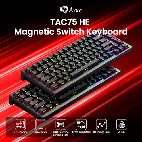 Akko TAC75 Rapid Trigger Gaming-Tastatur, kabelgebunden, Hall-Effekt-Magnetschalter, 75% US-Layout, 8.000 Hz Abtastrate, PBT-Tastenkappen für Mac/Windows (Schwarz glänzend, Glare Magnetschalter) Bild 2