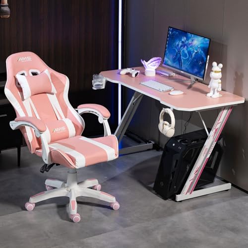 GAMINGDESK120-PINK Schreibtisch, Carbon-Optik, 120 x 60 cm, Pink, mit Getränkehalter und Headset-Halterung Bild 6