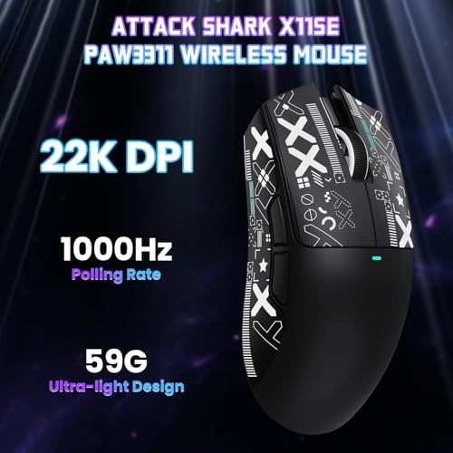 ATTACK SHARK X11 SE Kabellose Gaming-Maus, PixArt PAW3311 Gaming-Sensor, BT/2.4G Wireless/Kabelgebunden, 22000 DPI, 65 Stunden Akku, Büro- und Gaming-Maus für Win/Xbox/PS/Mac (Schwarz + Klebeband) Bild 2
