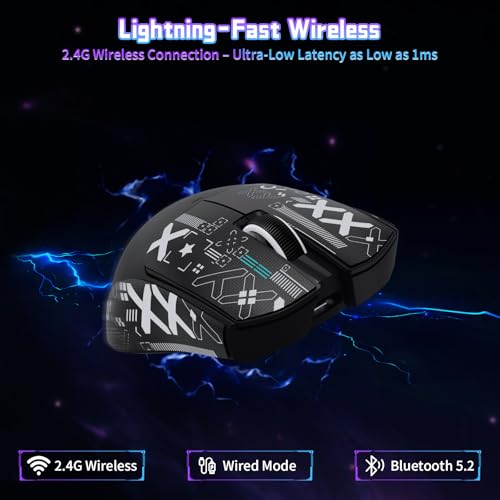 ATTACK SHARK X11 SE Kabellose Gaming-Maus, PixArt PAW3311 Gaming-Sensor, BT/2.4G Wireless/Kabelgebunden, 22000 DPI, 65 Stunden Akku, Büro- und Gaming-Maus für Win/Xbox/PS/Mac (Schwarz + Klebeband) Bild 4