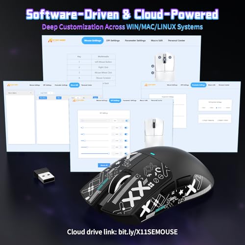 ATTACK SHARK X11 SE Kabellose Gaming-Maus, PixArt PAW3311 Gaming-Sensor, BT/2.4G Wireless/Kabelgebunden, 22000 DPI, 65 Stunden Akku, Büro- und Gaming-Maus für Win/Xbox/PS/Mac (Schwarz + Klebeband) Bild 5