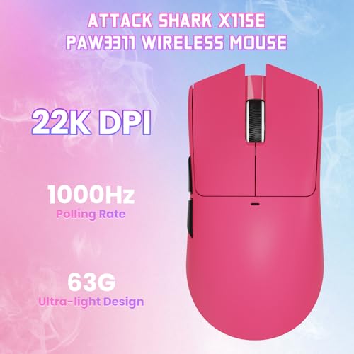 ATTACK SHARK X11SE Kabellose Gaming-Maus, 63g Superleicht, mit PixArt PAW3311-Sensor, 22000 DPI, Tri-Mode BT/2,4 GHz/Kabelgebunden, 1000Hz, 300mAh Battery, Dual-Treiber, für PC/Xbox/PS/Mac, Beerenrot Bild 2