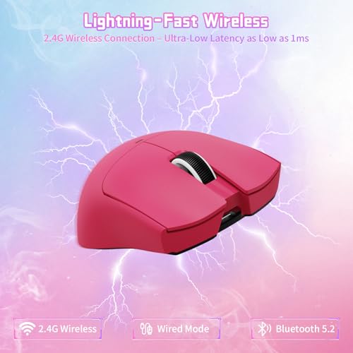 ATTACK SHARK X11SE Kabellose Gaming-Maus, 63g Superleicht, mit PixArt PAW3311-Sensor, 22000 DPI, Tri-Mode BT/2,4 GHz/Kabelgebunden, 1000Hz, 300mAh Battery, Dual-Treiber, für PC/Xbox/PS/Mac, Beerenrot Bild 3