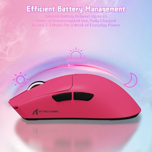 ATTACK SHARK X11SE Kabellose Gaming-Maus, 63g Superleicht, mit PixArt PAW3311-Sensor, 22000 DPI, Tri-Mode BT/2,4 GHz/Kabelgebunden, 1000Hz, 300mAh Battery, Dual-Treiber, für PC/Xbox/PS/Mac, Beerenrot Bild 6