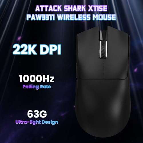 ATTACK SHARK X11SE Kabellose Gaming-Maus, 63g Superleicht, mit PixArt PAW3311-Sensor, 22000 DPI, Tri-Mode BT/2,4 GHz/Kabelgebunden, 1000Hz, 300mAh Battery, Dual-Treiber, für PC/Xbox/PS/Mac, Schwarz Bild 3