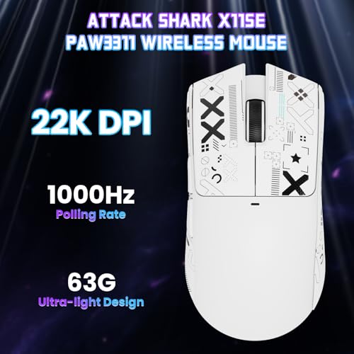 ATTACK SHARK X11SE Kabellose Gaming-Maus, 63g Superleicht, mit PixArt PAW3311-Sensor, 22000 DPI, Tri-Mode BT/2,4 GHz/Kabelgebunden, 1000Hz, 300mAh, Dual-Treiber, für PC/Xbox/PS/Mac, Weiß mit Klebeband Bild 3
