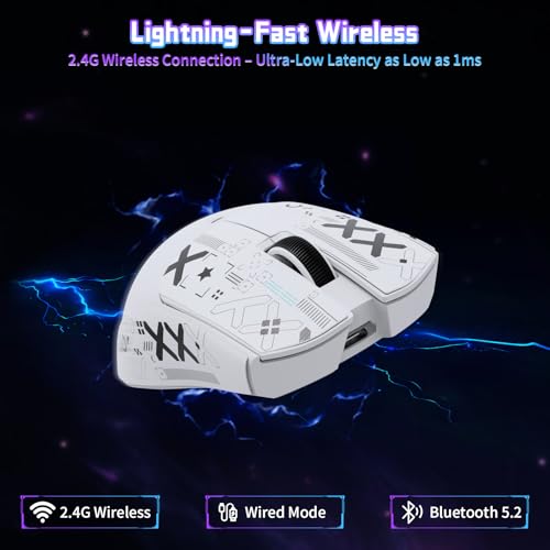 ATTACK SHARK X11SE Kabellose Gaming-Maus, 63g Superleicht, mit PixArt PAW3311-Sensor, 22000 DPI, Tri-Mode BT/2,4 GHz/Kabelgebunden, 1000Hz, 300mAh, Dual-Treiber, für PC/Xbox/PS/Mac, Weiß mit Klebeband Bild 4