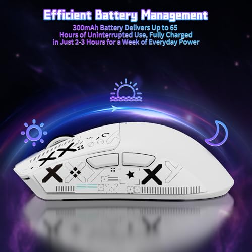 ATTACK SHARK X11SE Kabellose Gaming-Maus, 63g Superleicht, mit PixArt PAW3311-Sensor, 22000 DPI, Tri-Mode BT/2,4 GHz/Kabelgebunden, 1000Hz, 300mAh, Dual-Treiber, für PC/Xbox/PS/Mac, Weiß mit Klebeband Bild 6