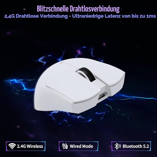 ATTACK SHARK X11SE Kabellose Gaming-Maus, 63g Superleicht, mit PixArt PAW3311-Sensor, 22000 DPI, Tri-Mode BT/2,4 GHz/Kabelgebunden, 1000Hz, 300mAh Battery, Dual-Treiber, für PC/Xbox/PS/Mac, Weiß Bild 4
