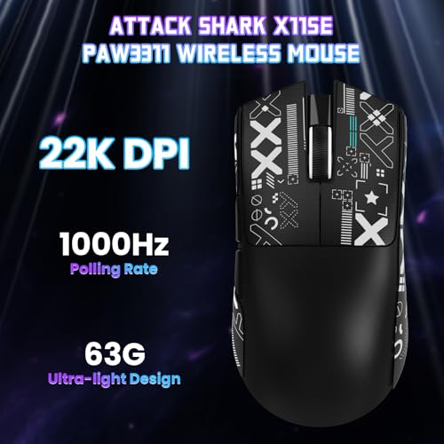 ATTACK SHARK X11SE Kabellose Gaming-Maus, 63g Superleicht, mit PixArt PAW3311-Sensor, 22000DPI, Tri-Mode BT/2,4 GHz/Kabelgebunden, 1000Hz, 300mAh, Dual-Treiber, für PC/Xbox/Mac, Schwarz mit Klebeband Bild 3