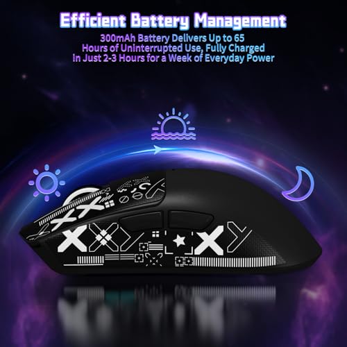 ATTACK SHARK X11SE Kabellose Gaming-Maus, 63g Superleicht, mit PixArt PAW3311-Sensor, 22000DPI, Tri-Mode BT/2,4 GHz/Kabelgebunden, 1000Hz, 300mAh, Dual-Treiber, für PC/Xbox/Mac, Schwarz mit Klebeband Bild 6