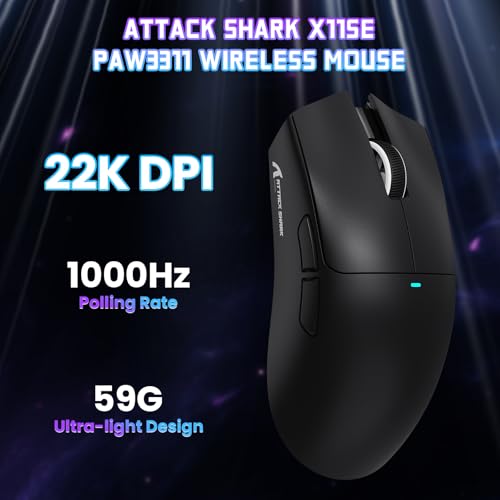 ATTACK SHARK X11 SE Kabellose Gaming-Maus, PixArt PAW3311 Gaming-Sensor, BT/2.4G Wireless/Kabelgebunden, 22000 DPI, 65 Stunden Akku, Büro- und Gaming-Maus für Win/Xbox/PS/Mac (Schwarz) Bild 2